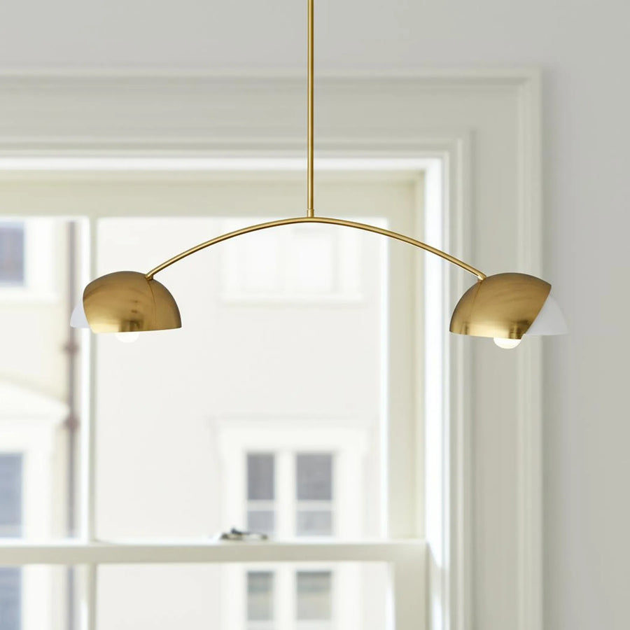 Brass Two Light Metal Dimmable Chandelier With White Shades