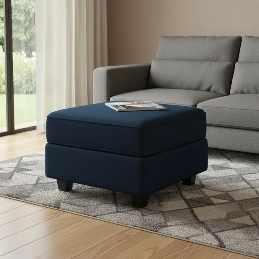 26" Blue And Black Velvet Ottoman With Storage - 1