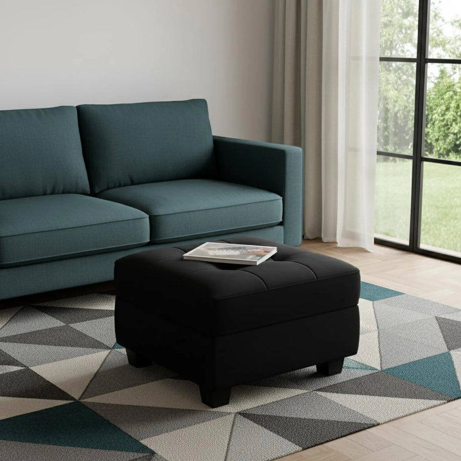 26" Black Velvet Tufted Ottoman With Storage - 1