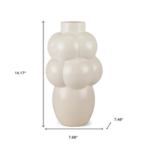 14" Cream Ceramic Modern Abstract Bubbles Table Vase