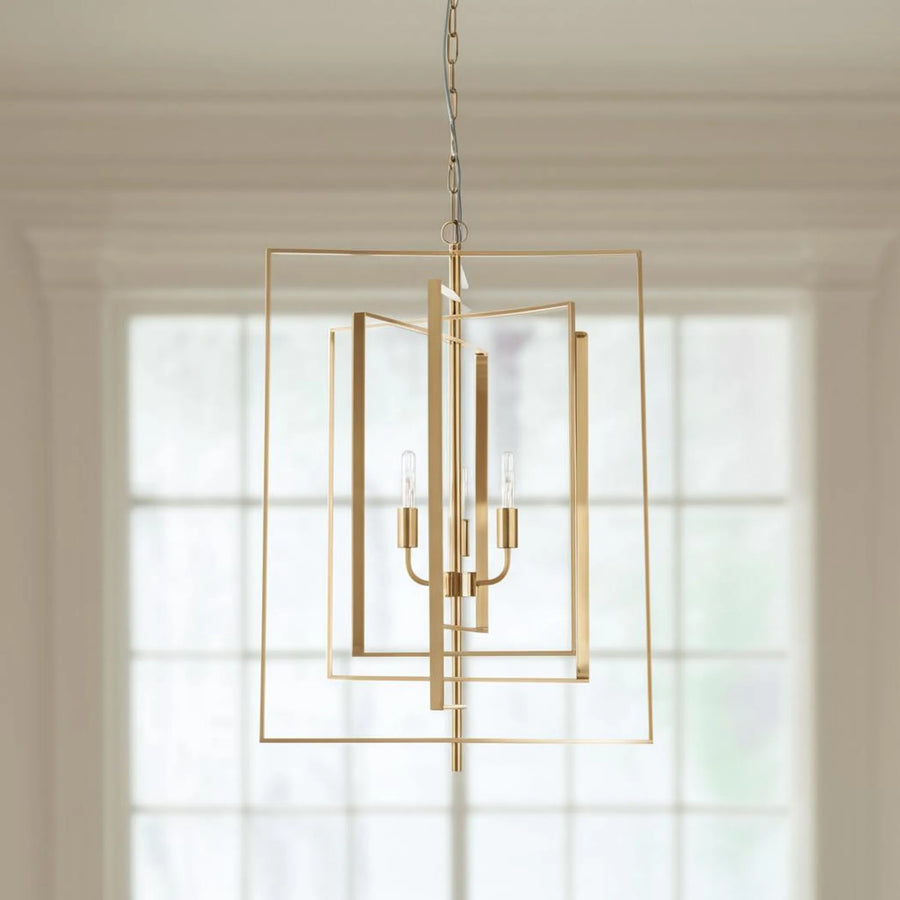 Antiqued Gold Geometric Four Light Metal Dimmable Chandelier - 1