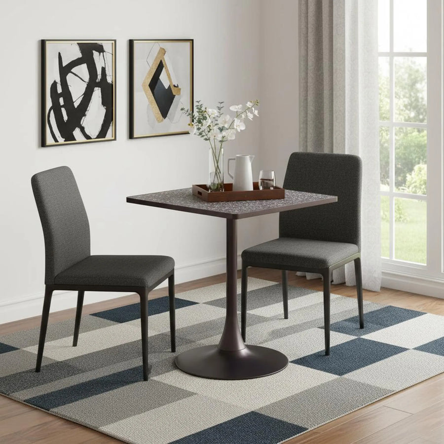 24" Black Wood and Steel Faux Terrazzo Pedestal Base Square Dining Table - 1