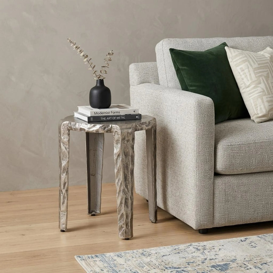 21" Silver Distressed Aluminum Round End Table - 1