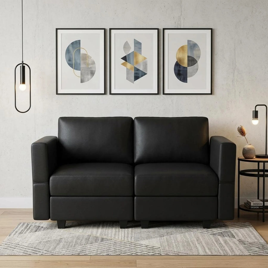 64" Black Faux Leather Loveseat With Storage - 1