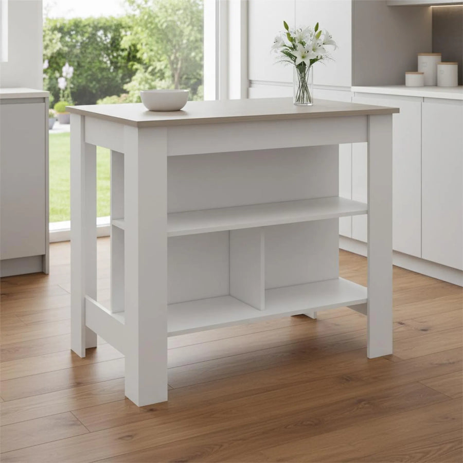 41" Light Gray and White Wood Kitchen Island With Storage - 1