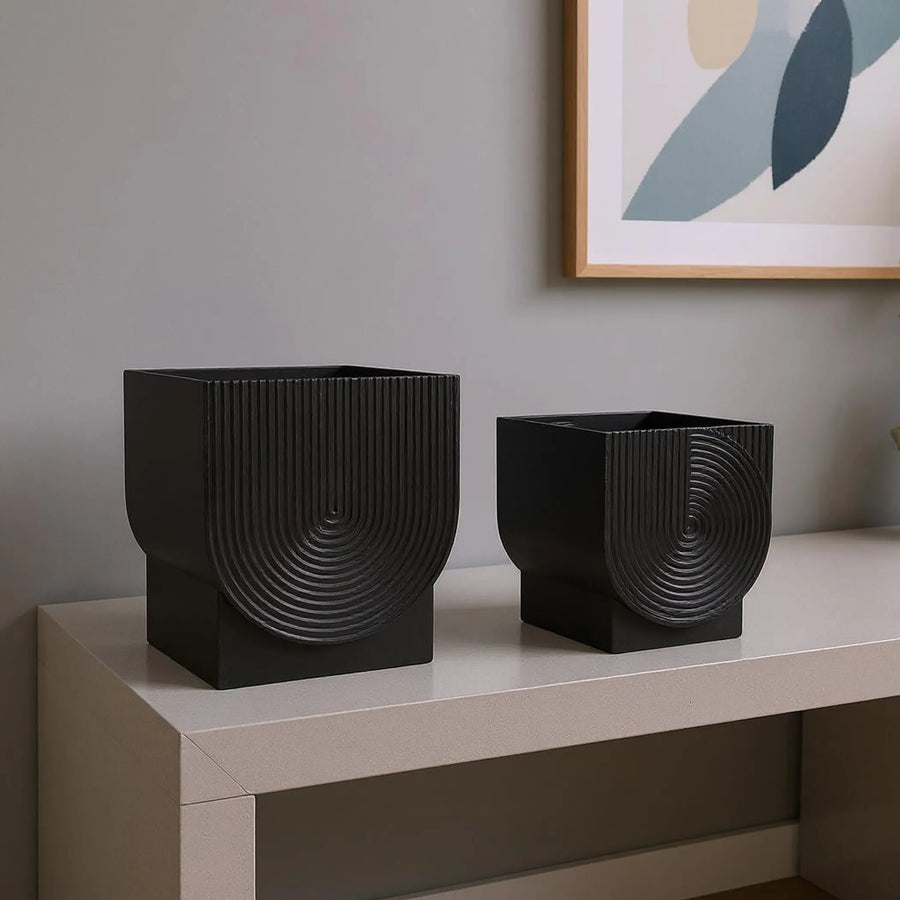 Black Metal Pot Planters — Set of 2, 20 oz Each
