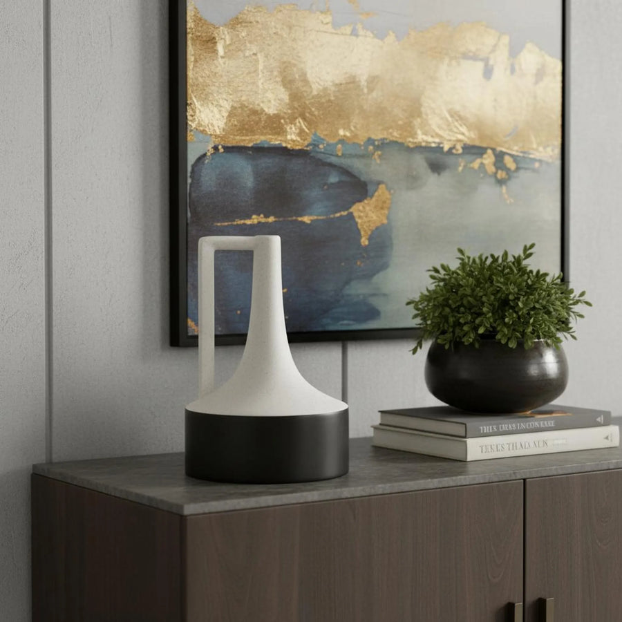 12" Black And White Ombre Ceramic Jug Vase - 1