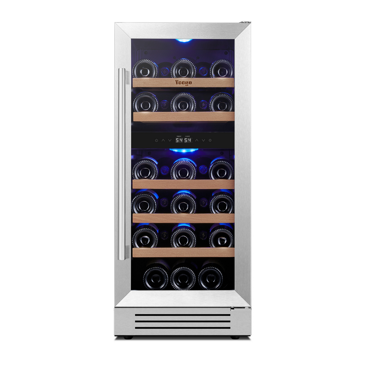 34" X 15" Silver Stainless Steel Dual Compartment Wine Refrigerator
