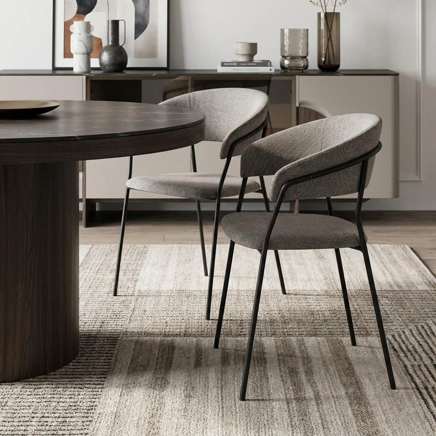 Set of Two Gray and Black Fabric Open Back Dining Arm Chairs