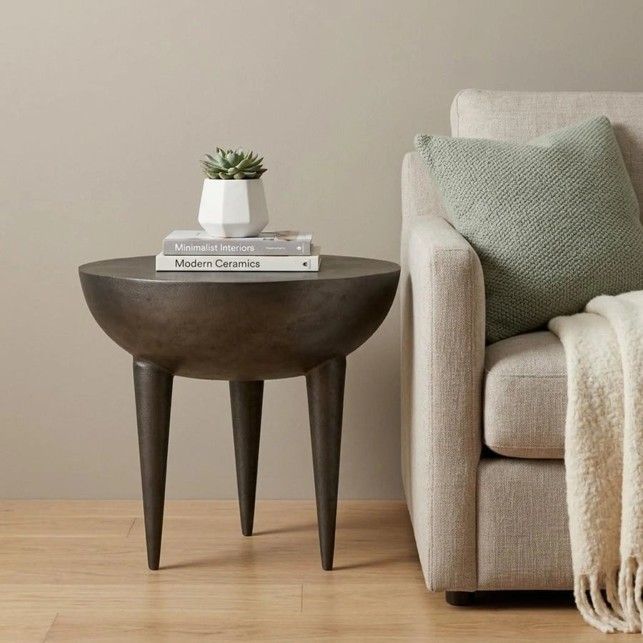 18" Matte Graphite Distressed Aluminum Round End Table - 1
