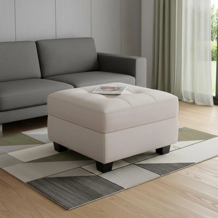 26" Beige And Black Velvet Tufted Ottoman With Storage - 1