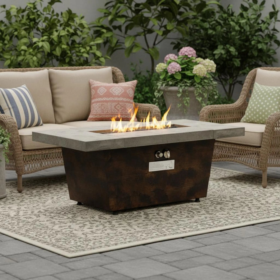 50000 BTU 42" Brown And Gray Iron Propane Rectangular Fire Pit Table With Cover - 1