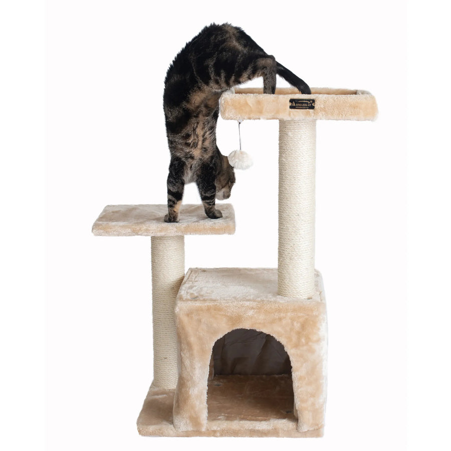 32-Inch Cat Tree with Condo & Two Perches – Beige