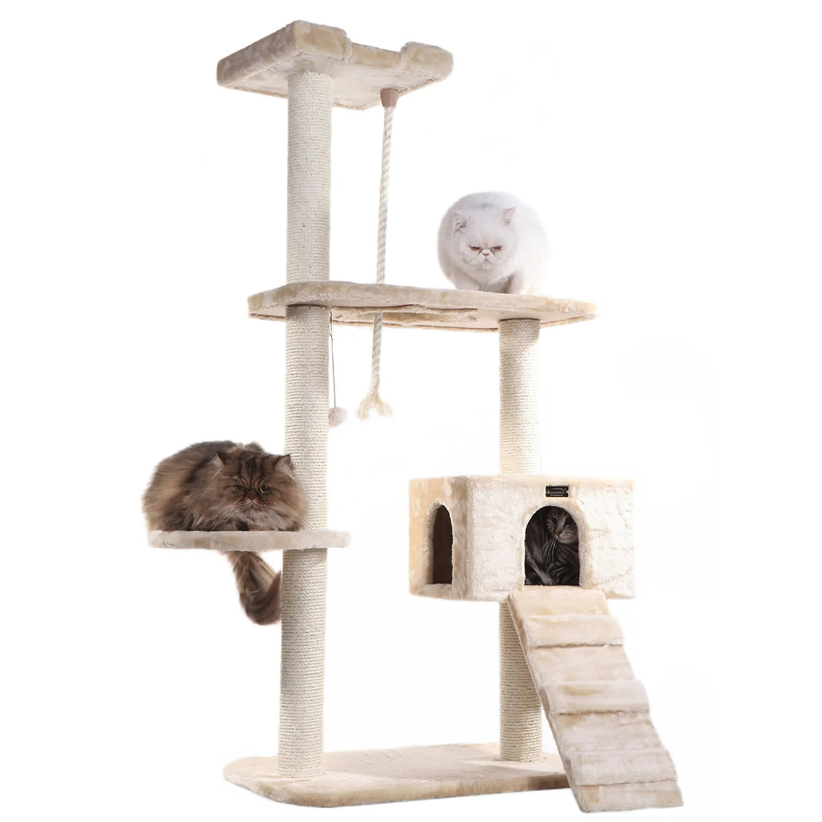 58-Inch Cat Tree with Ramp, Condo & Perch – Beige