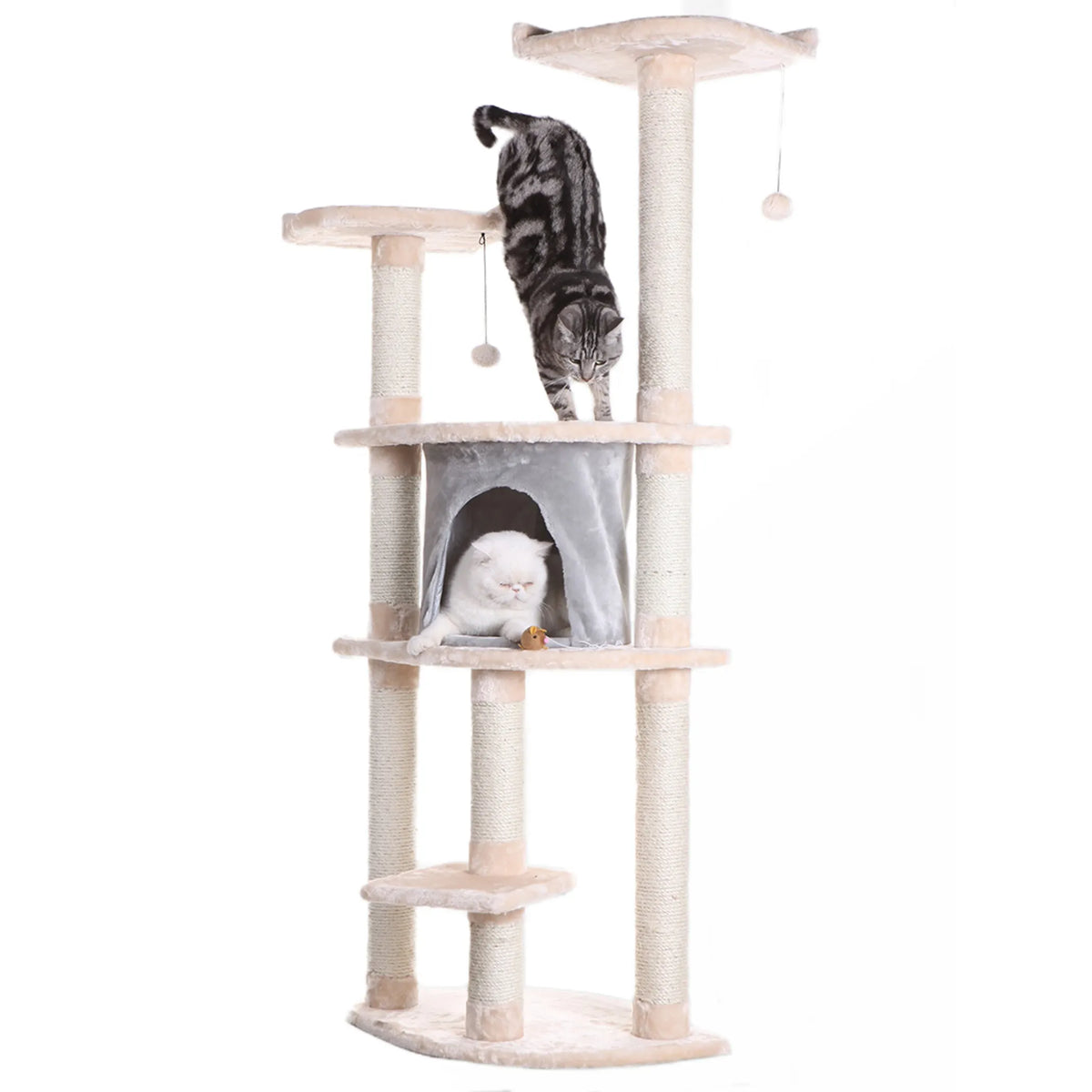 64-Inch Cat Tree with Condo & Perches – Blanched Almond