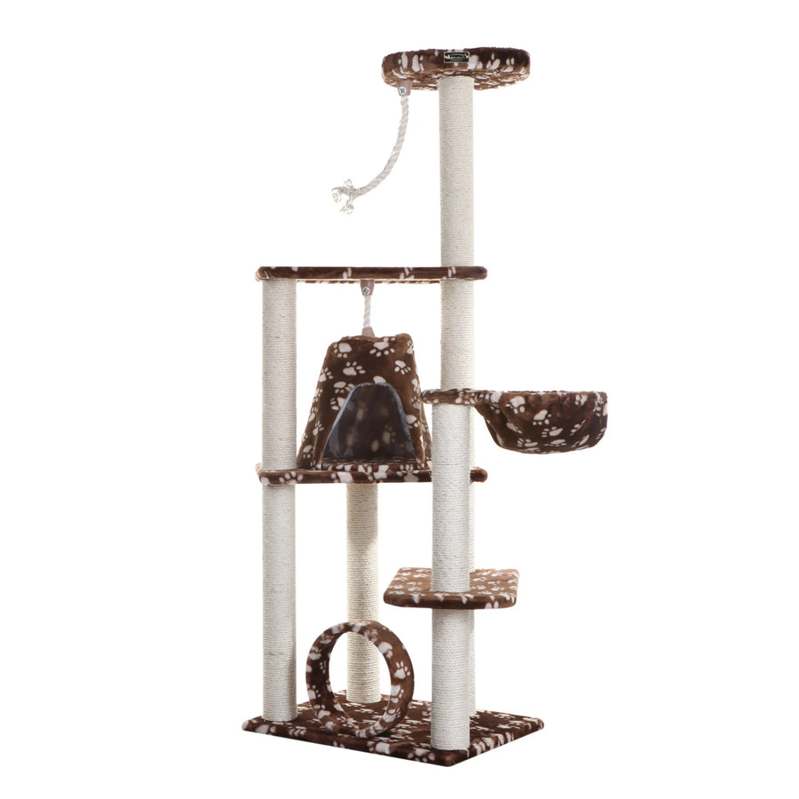 Cat Tree with Tunnel, Condo & Nesting Basket – Brown