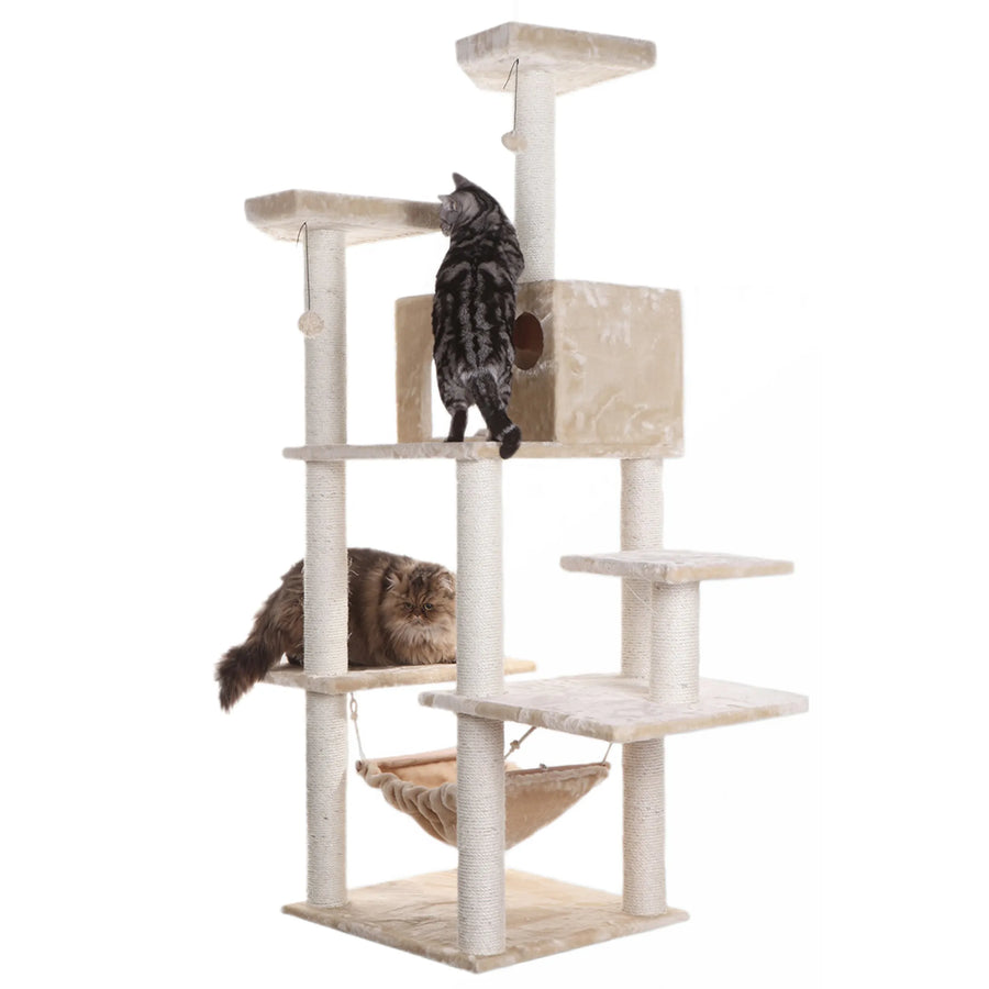 72-Inch Cat Tree with Condo, Hammock & Perches – Beige