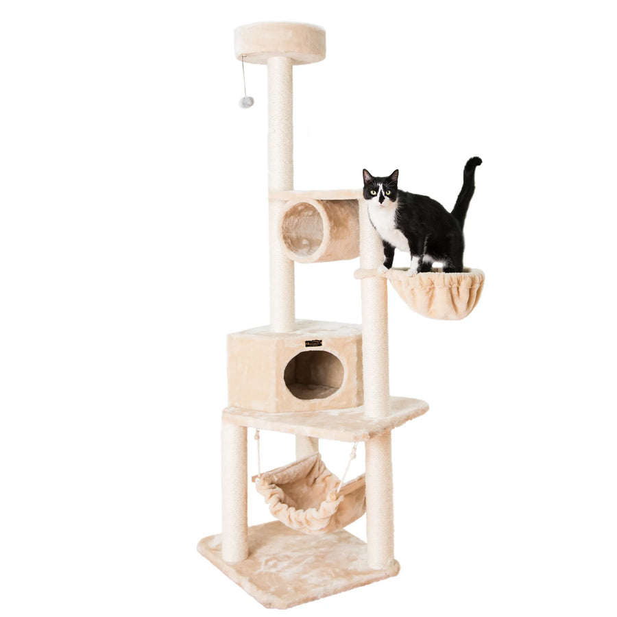 72-Inch Cat Tree with Hammock, Basket & Hanging Tunnel