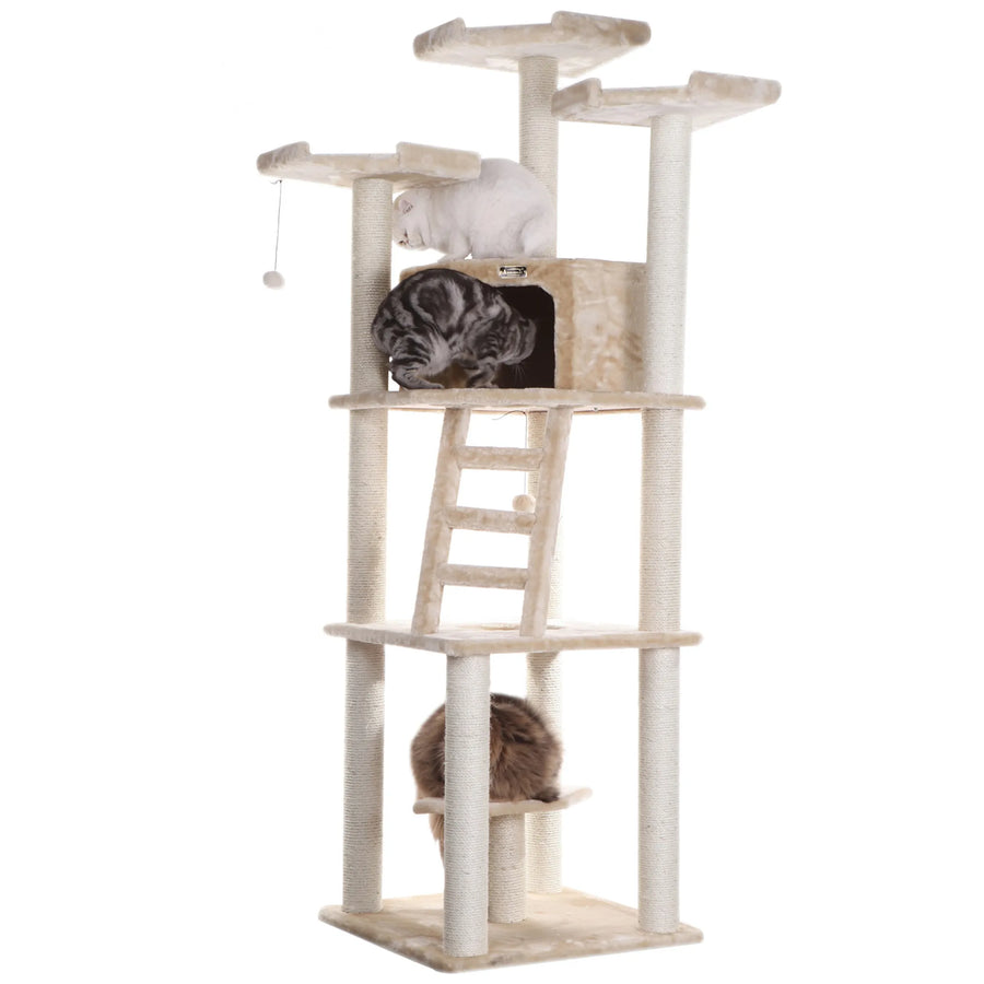 80-Inch Cat Tree with Playhouse, Ladder & Perches – Beige