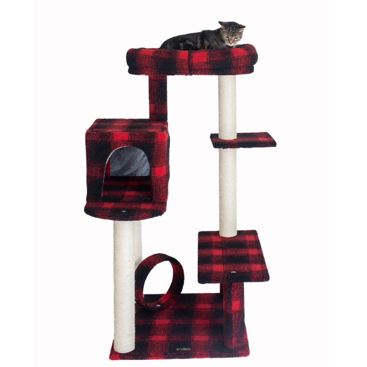 50-Inch Cat Tree with Tunnel & Bolstered Lounger – Plaid