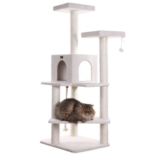 57-Inch Cat Tree with Two Perches & Condo – Ivory