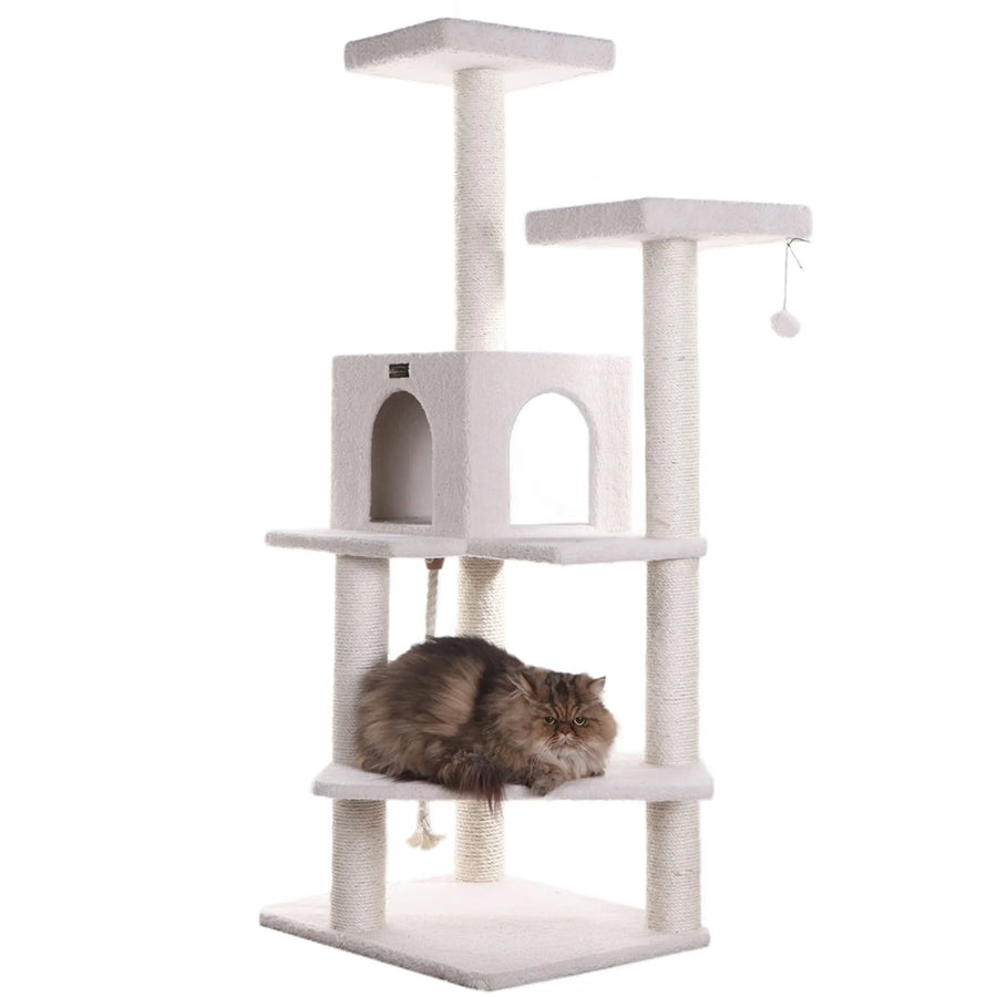 57-Inch Cat Tree with Two Perches & Condo – Ivory