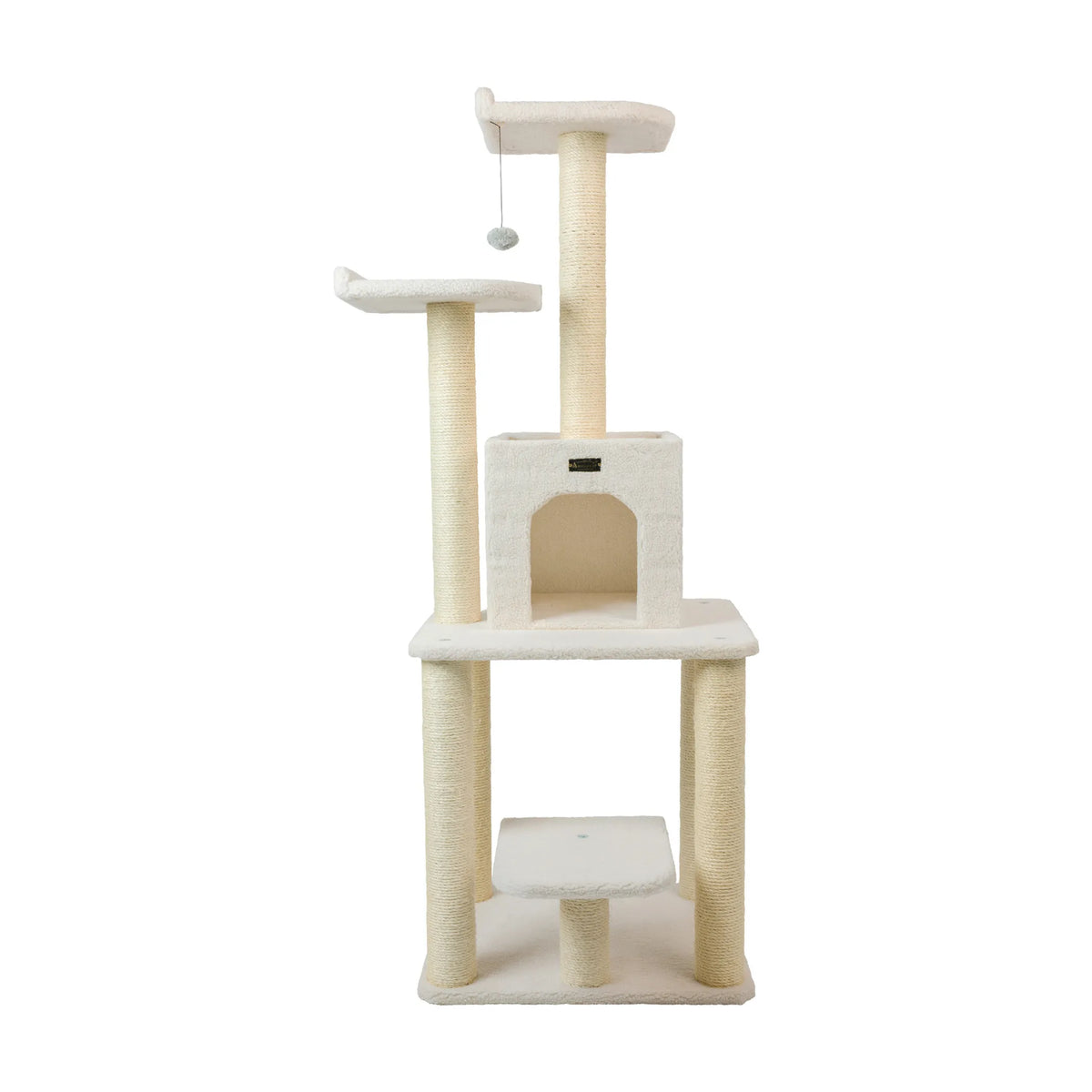 62-Inch Cat Tree with Condo & Two Perches – Ivory