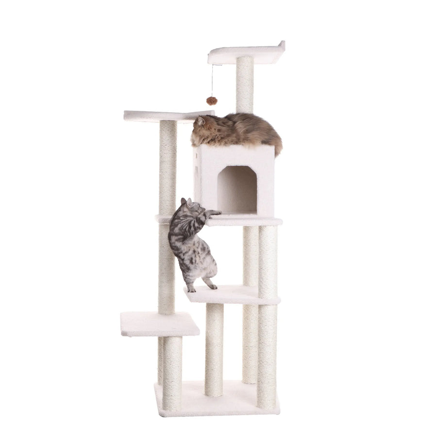 68-Inch Cat Tree with Two Perches & Condo – Ivory
