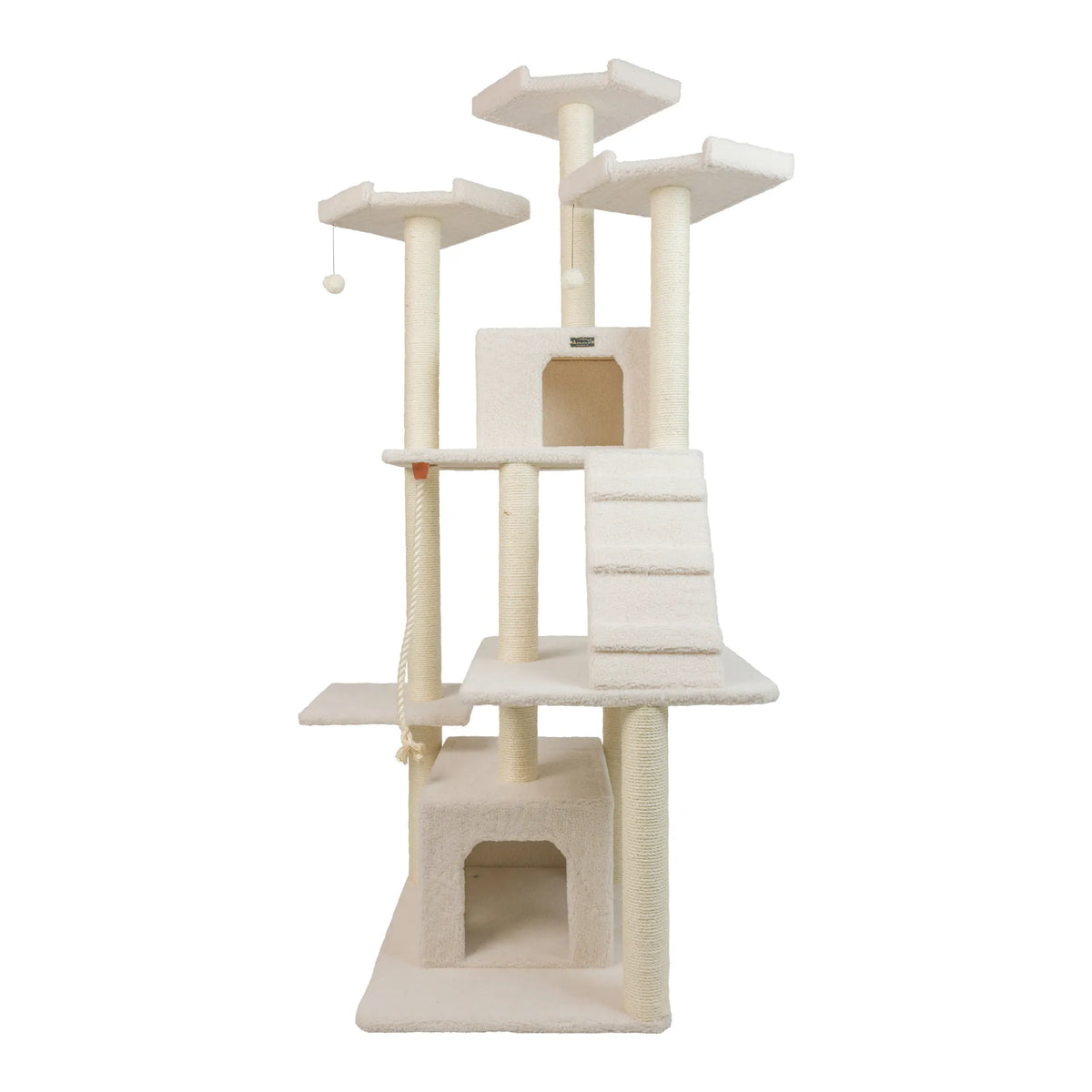 82-Inch Cat Tree with Two Condos & Rope Swing – Ivory