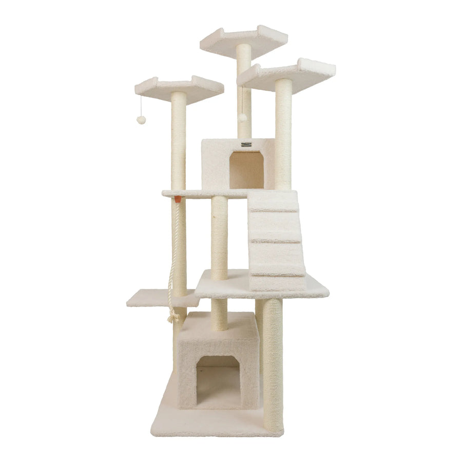 82-Inch Cat Tree with Two Condos & Rope Swing – Ivory