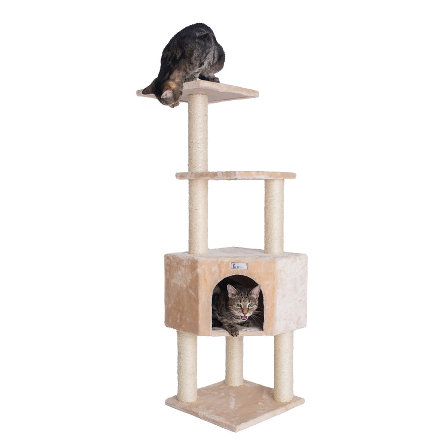48-Inch Cat Tree with Playhouse & Sisal Posts – Beige