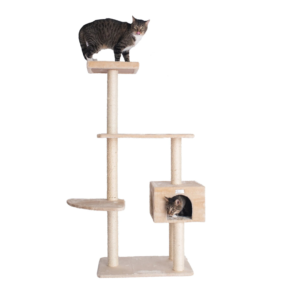 57-Inch Faux Fur Cat Tree with Condo & Perch – Beige