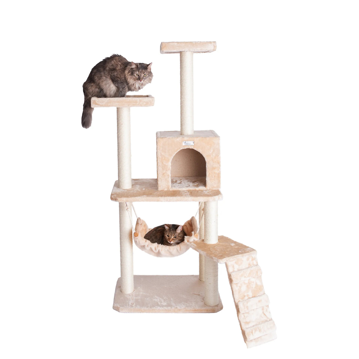 57-Inch Cat Tree with Hammock, Ramp & Condo – Beige