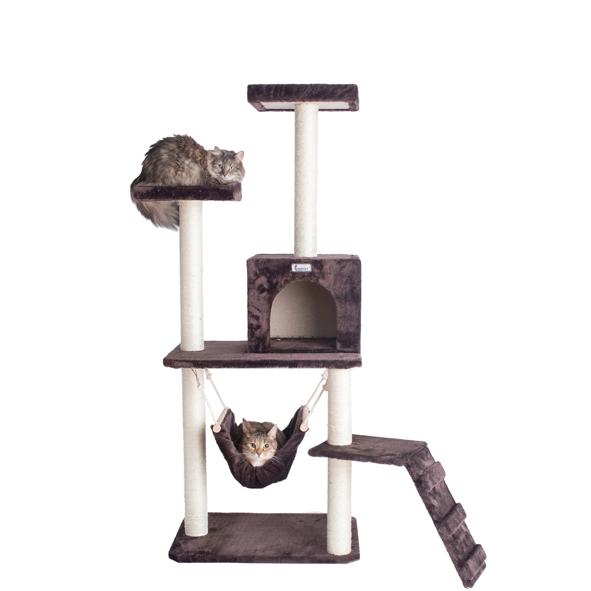 57-Inch Cat Tree with Hammock, Ramp & Condo – Brown