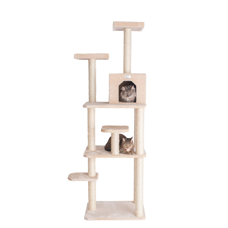 74-Inch Cat Tree with Condo & Two Perches – Beige