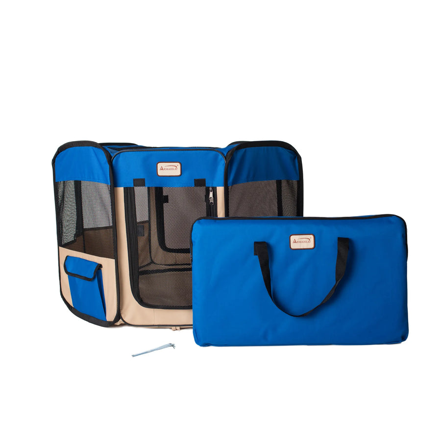 Armarkat PP001B-M Portable Pet Playpen In Blue and BGE Combo - M 1