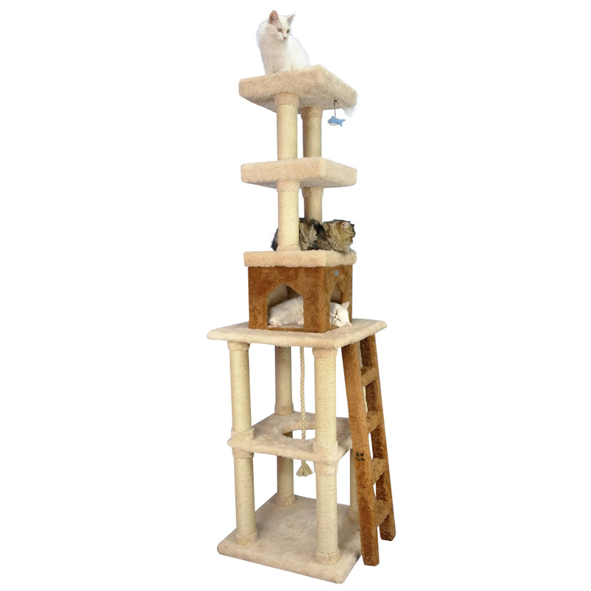 83-Inch Cat Tree with Ladder, Condo & Rope Swing – Beige