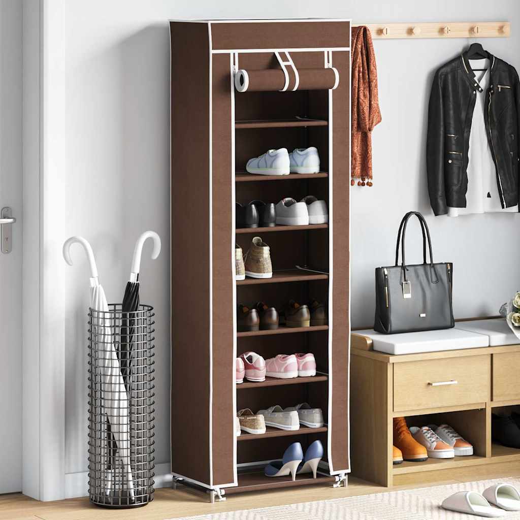 Fabric Shoe Cabinet with Cover 22" x 11" x 64" Brown