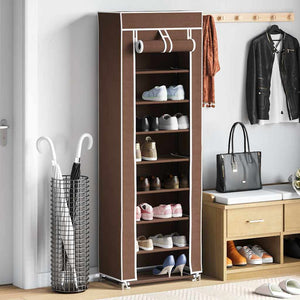 Fabric Shoe Cabinet with Cover 22" x 11" x 64" Brown