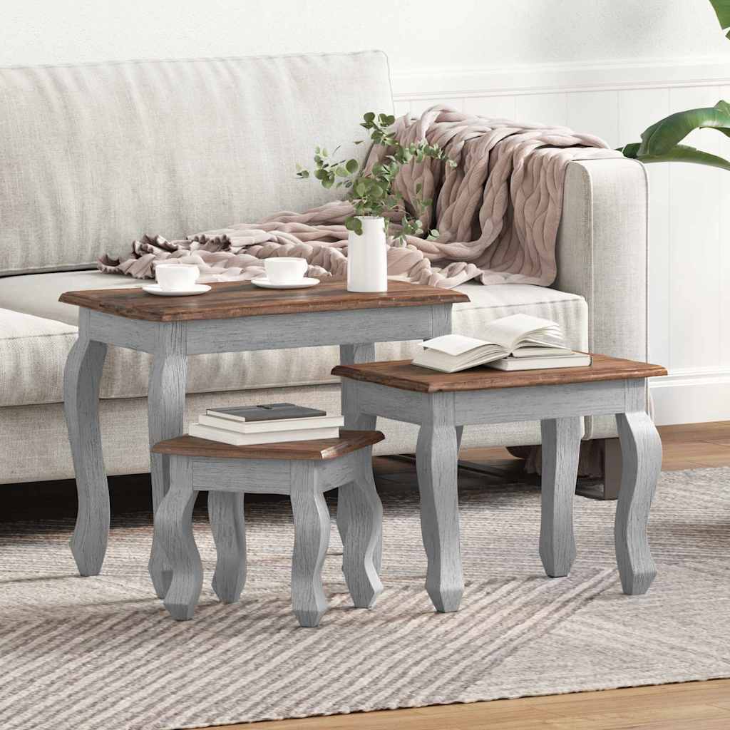 Nesting Table Set 3 Pieces Solid Mahogany Wood