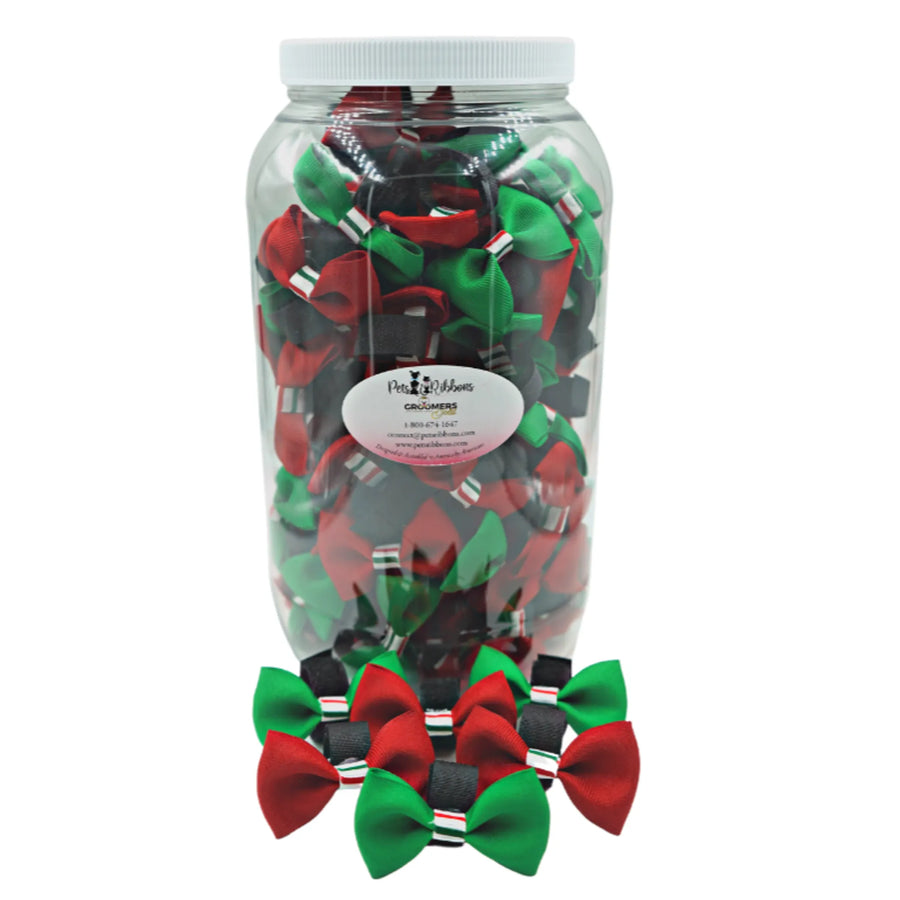 GG110CTV | 50-100 2" Dog Bows on velcro - Christmas Candy Stripe Trim|Pets Ribbons