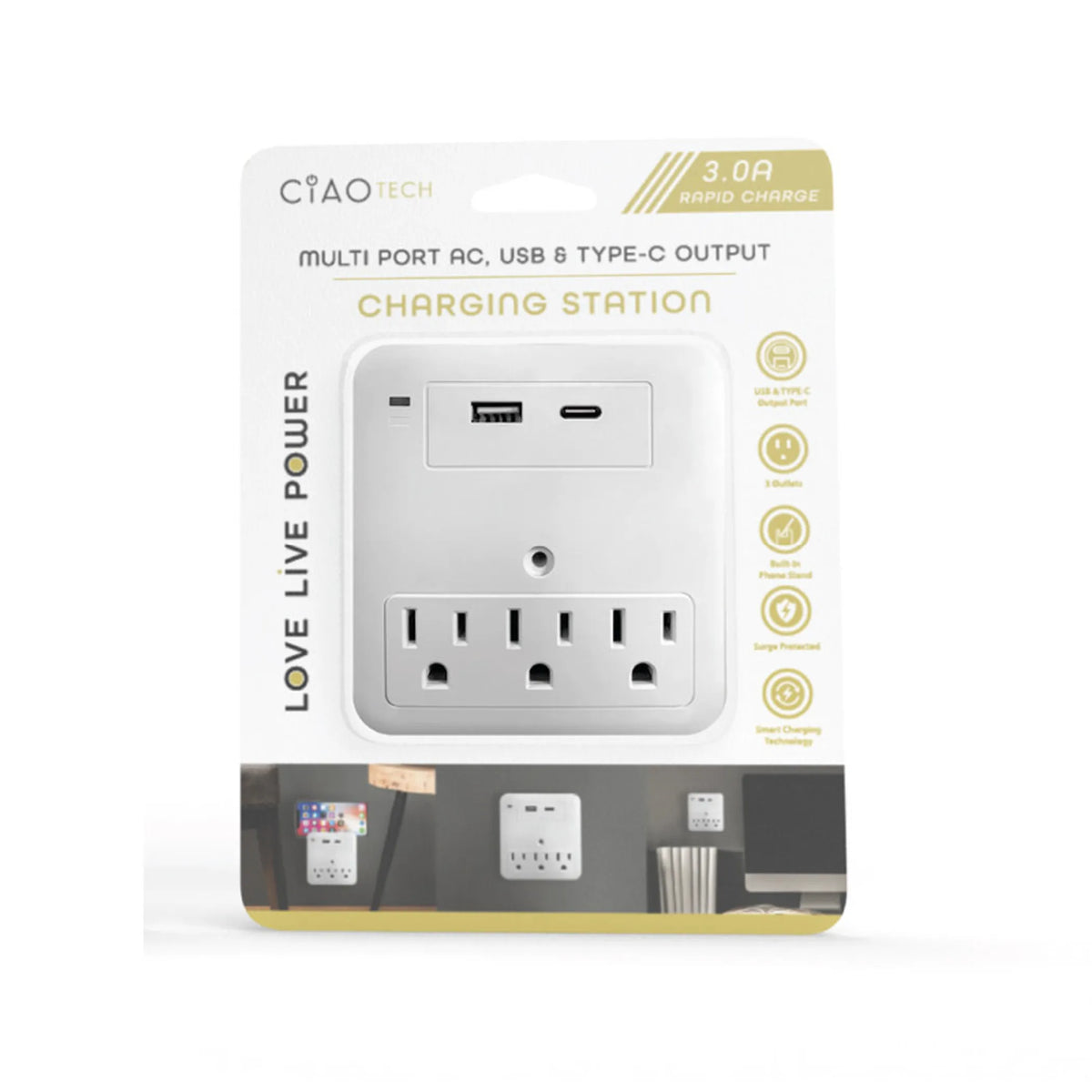 3OUTLETS + 1 USB + 1 TYPE C - White 24 pieces
