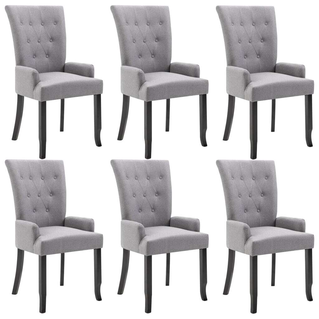 Dining Chairs with Armrests 6 pcs Light Gray Fabric