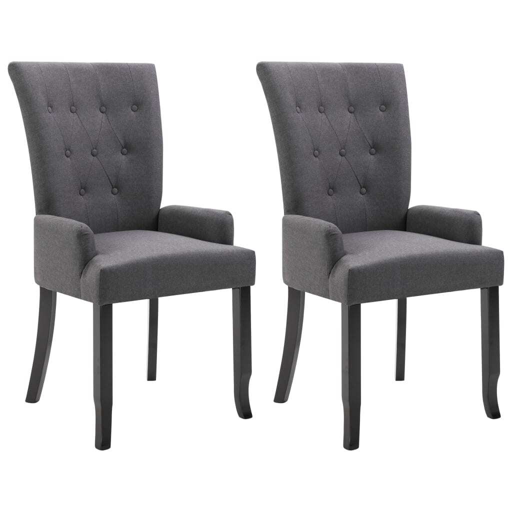 Dining Chairs with Armrests 2 pcs Dark Gray Fabric