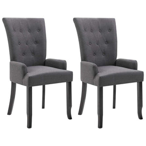 Dining Chairs with Armrests 2 pcs Dark Gray Fabric