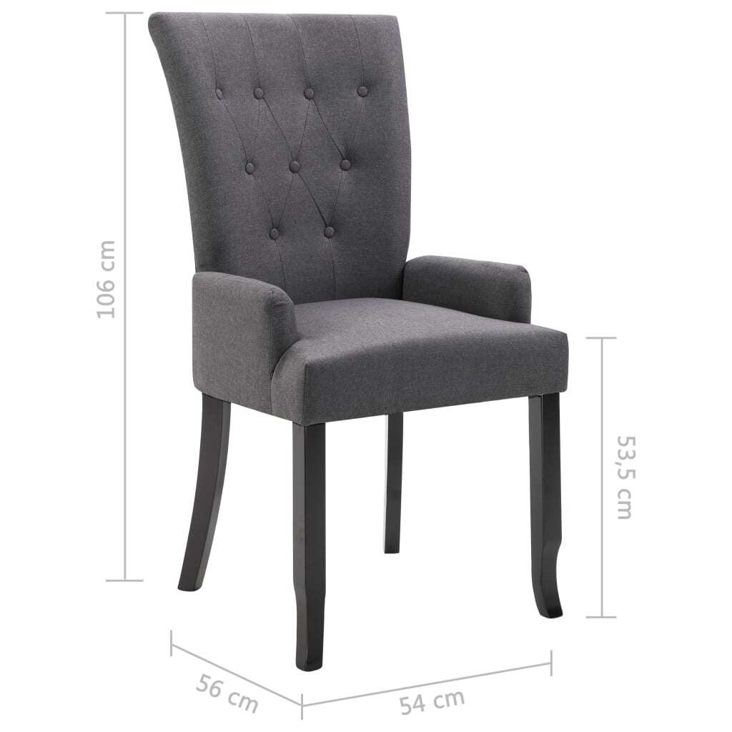 Dining Chairs with Armrests 2 pcs Dark Gray Fabric