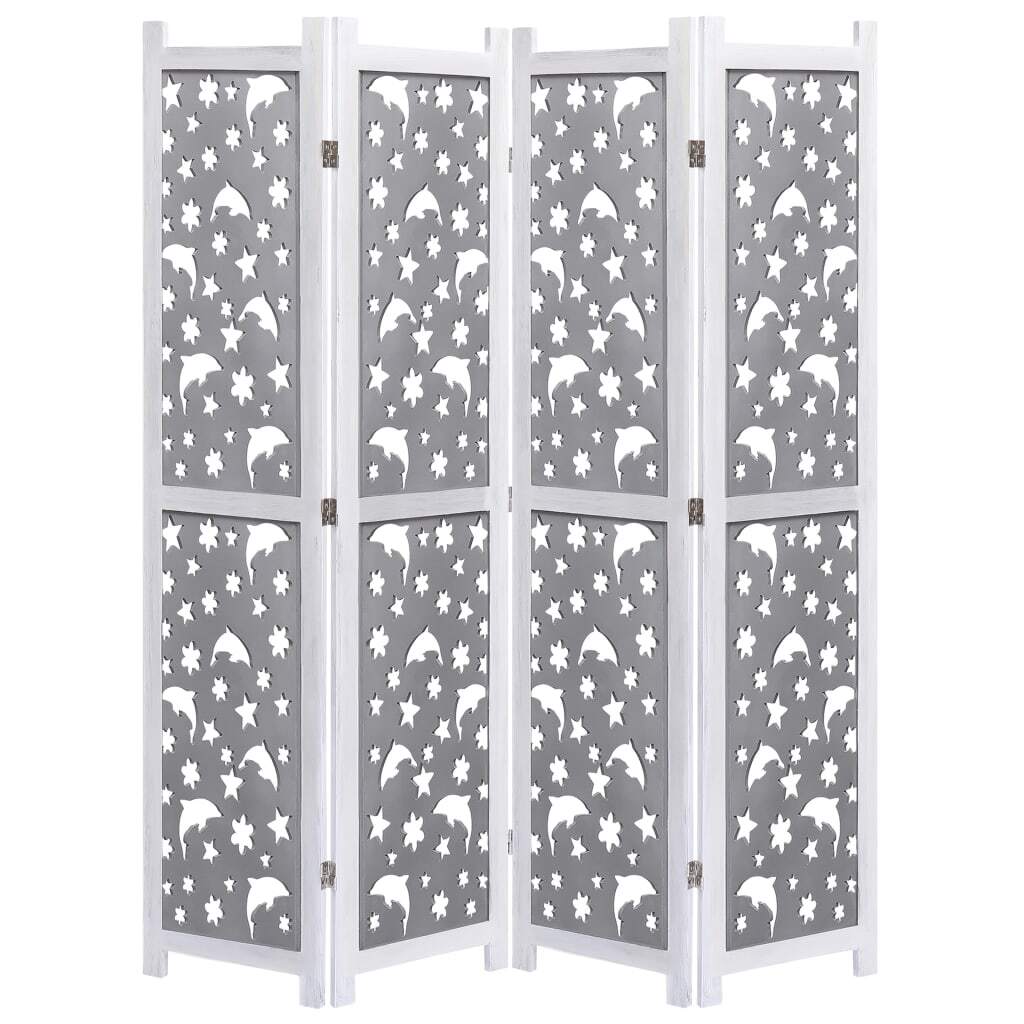 4-Panel Room Divider Gray 55.1"x65" Solid Wood