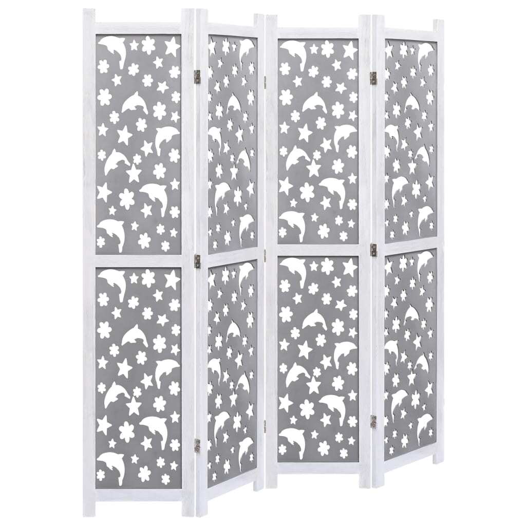 4-Panel Room Divider Gray 55.1"x65" Solid Wood