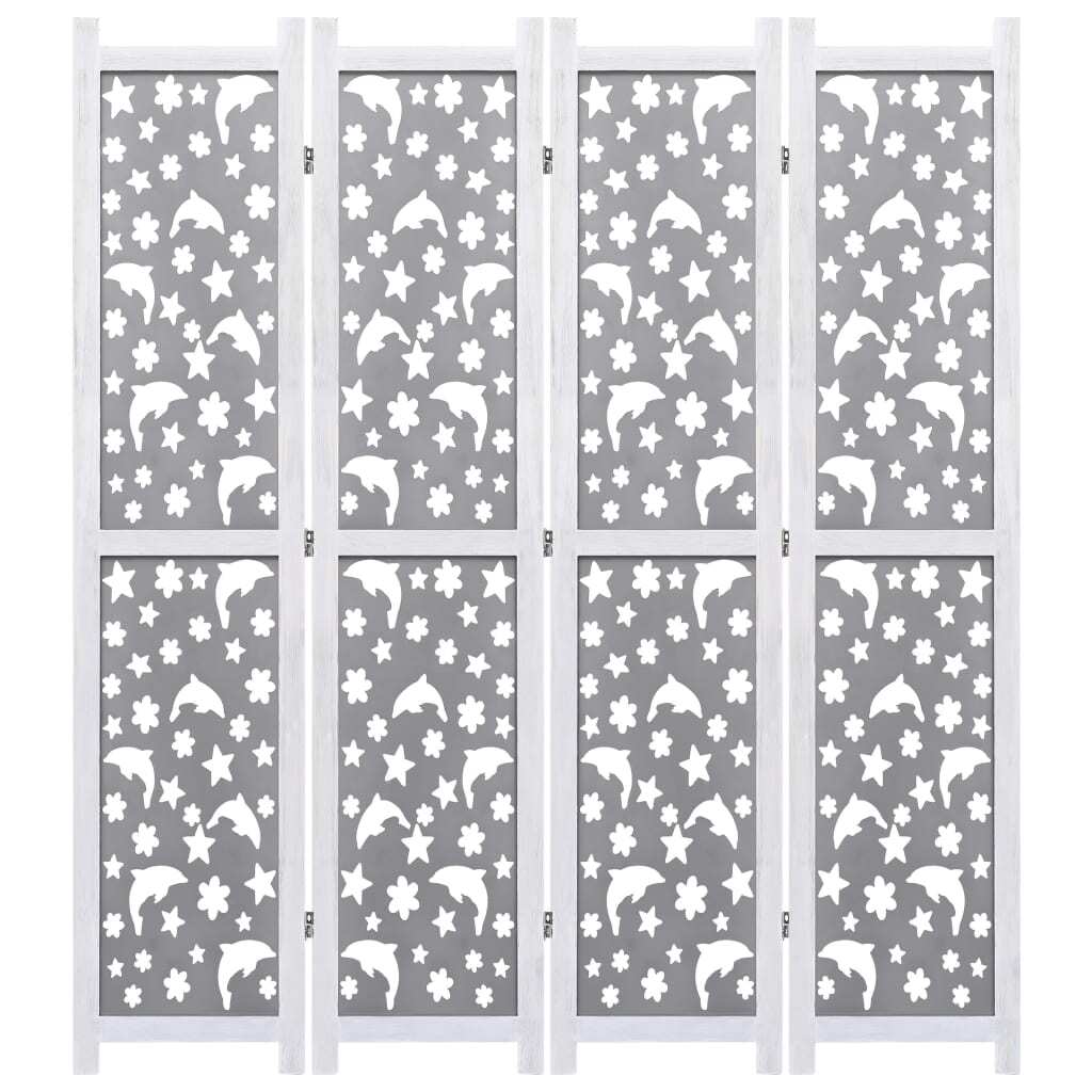 4-Panel Room Divider Gray 55.1"x65" Solid Wood
