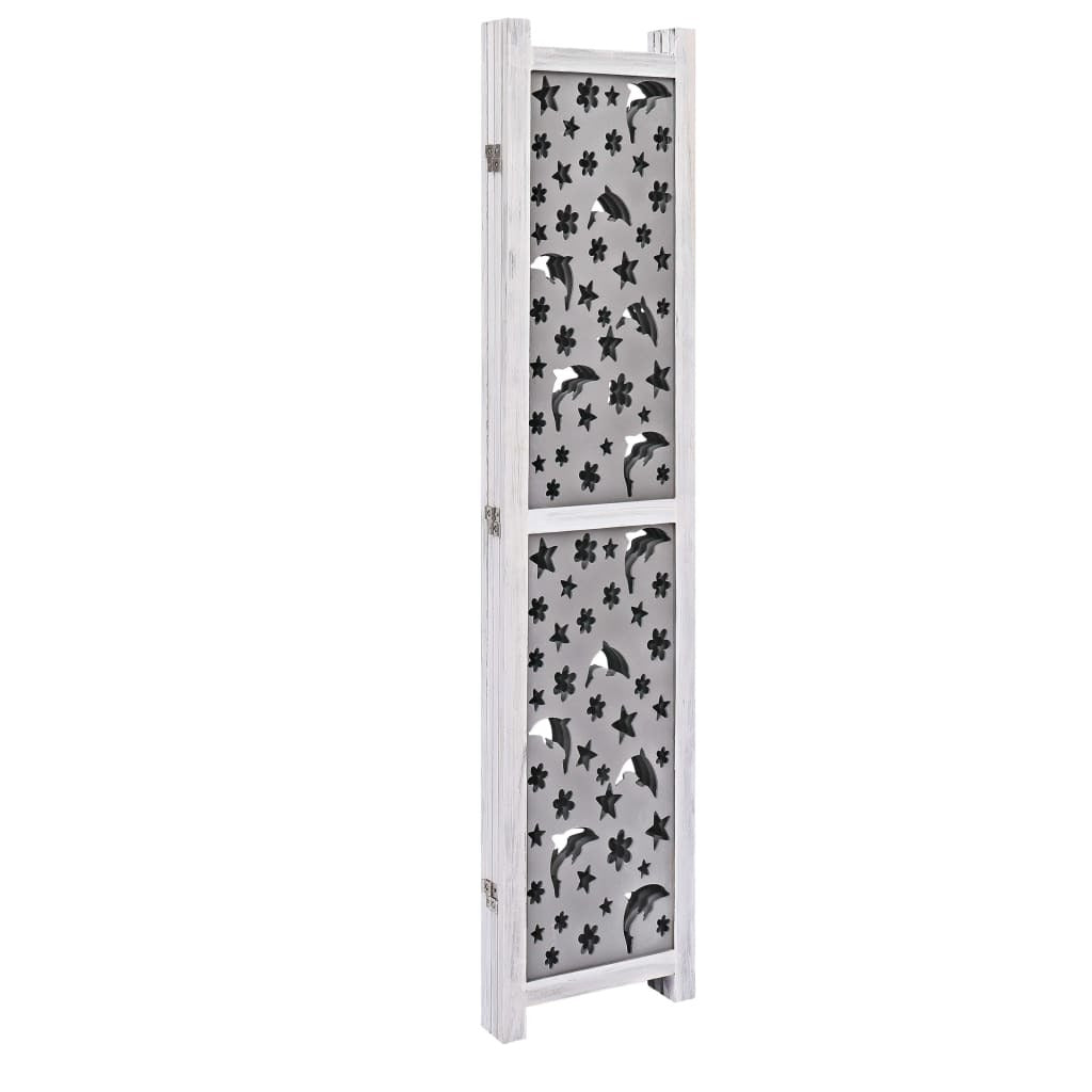 4-Panel Room Divider Gray 55.1"x65" Solid Wood